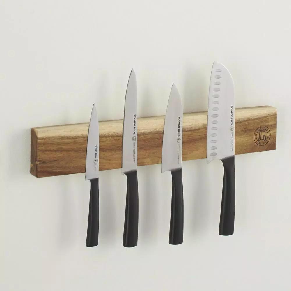 SCHMIDT BROS. Acacia Wood 18 in. Magnetic Knife Bar Wall Mount Storage