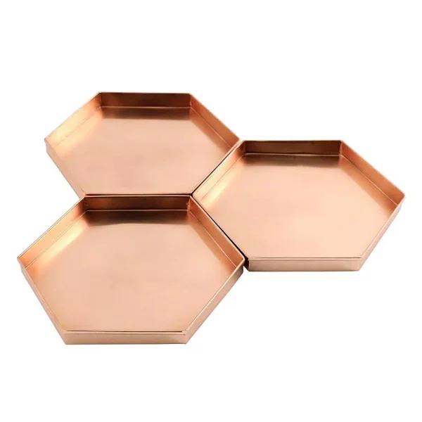 Achla Designs Hexagonal Copper Plated Stainless Steel Decorative Trays, Set of 3