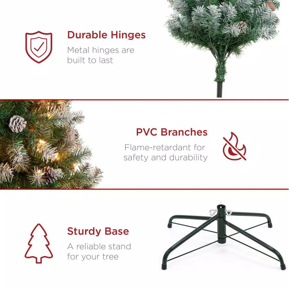 Best Choice Products 9 ft. Pre-Lit Flocked Artificial Christmas Tree with 850 Warm White Lights and Pinecones