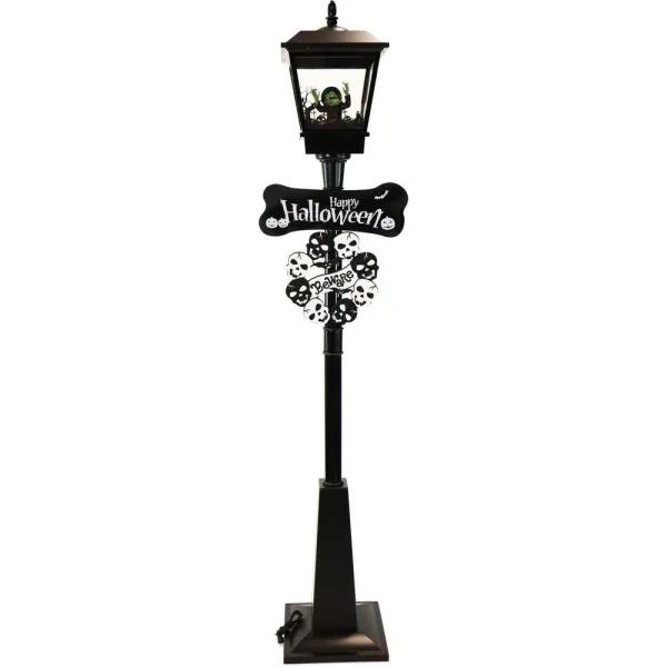 Haunted Hill Farm 71 in. Black Wicked Witch Animated Lamp Post with Spooky Music