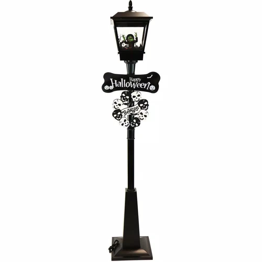 Haunted Hill Farm 71 in. Black Wicked Witch Animated Lamp Post with Spooky Music