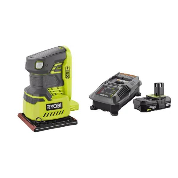 RYOBI 18V ONE+ Cordless 1/4 Sheet Sander Kit with 2.0 Ah Battery and Charger
