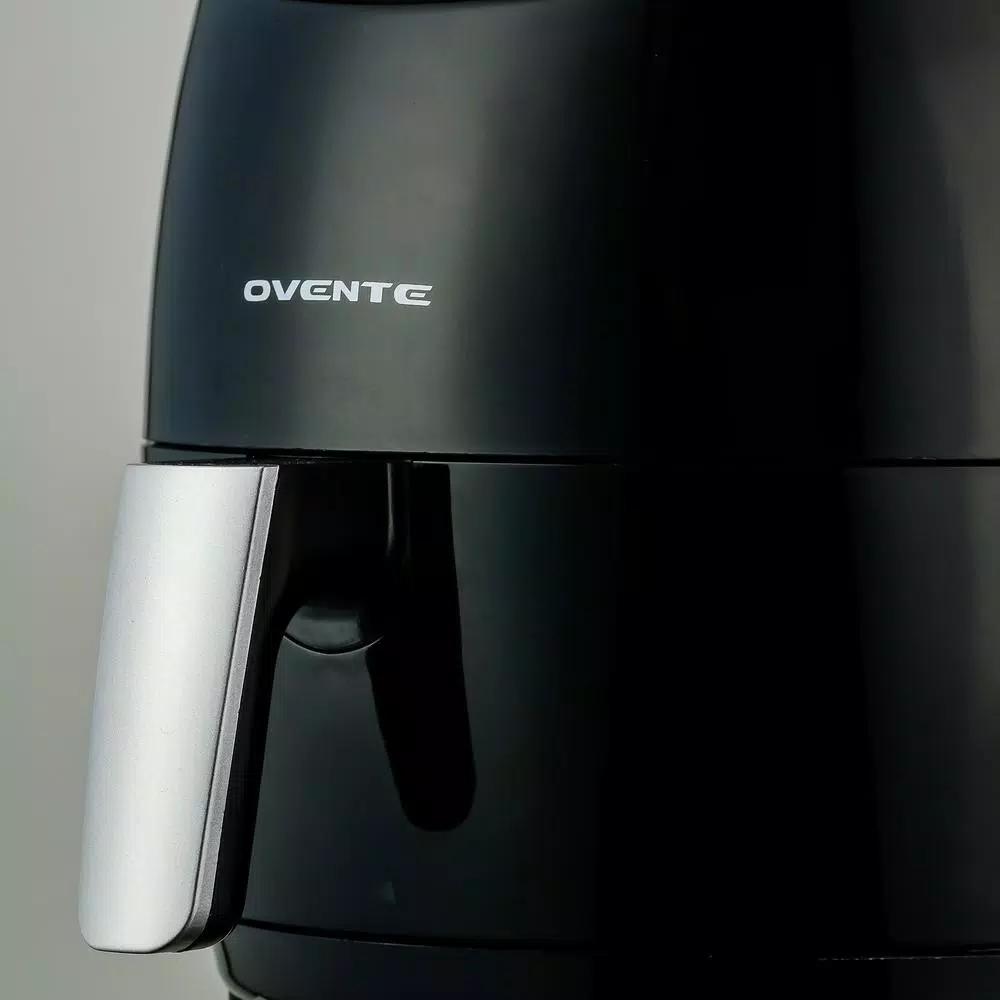 Ovente 3.2 Qt. Black Stainless Steel Electric Air Fryer, 1300W with Non-Stick Removable Basket