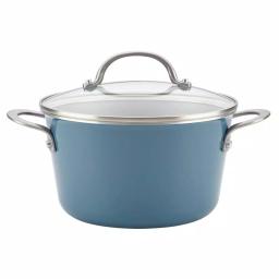 Ayesha Curry Home Collection 4.5 Qt. Twilight Teal Porcelain Enamel Nonstick Saucepot with Lid thumbnail 1