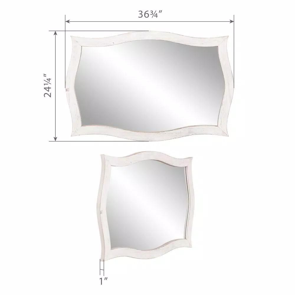 Pinnacle White Scallop Framed Wall Mirror - Distressed Whitewash Solid Wood - 36.75 in. W x 24.25 in. H