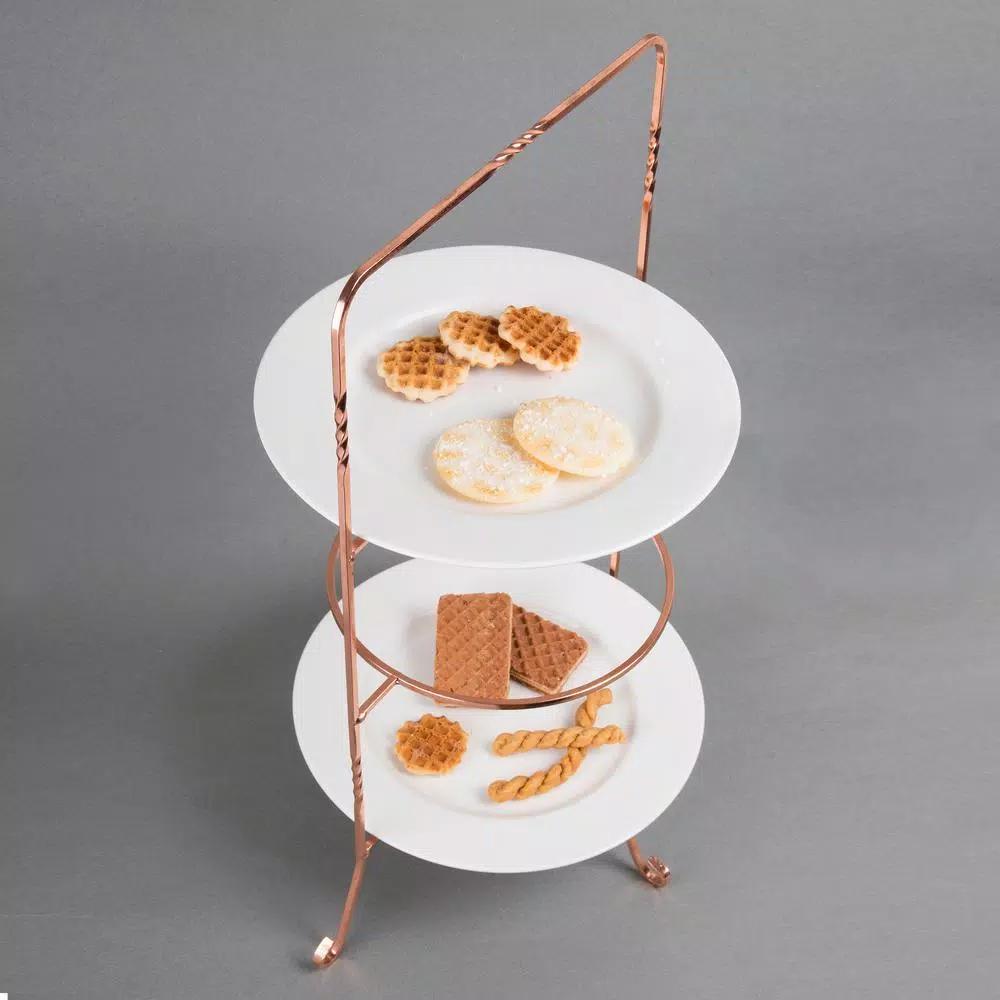 Creative Home 3-Tier Copper Plated Iron Cake & Tiered Stand, Handcrafted Serving Rack for Desserts and Fruit