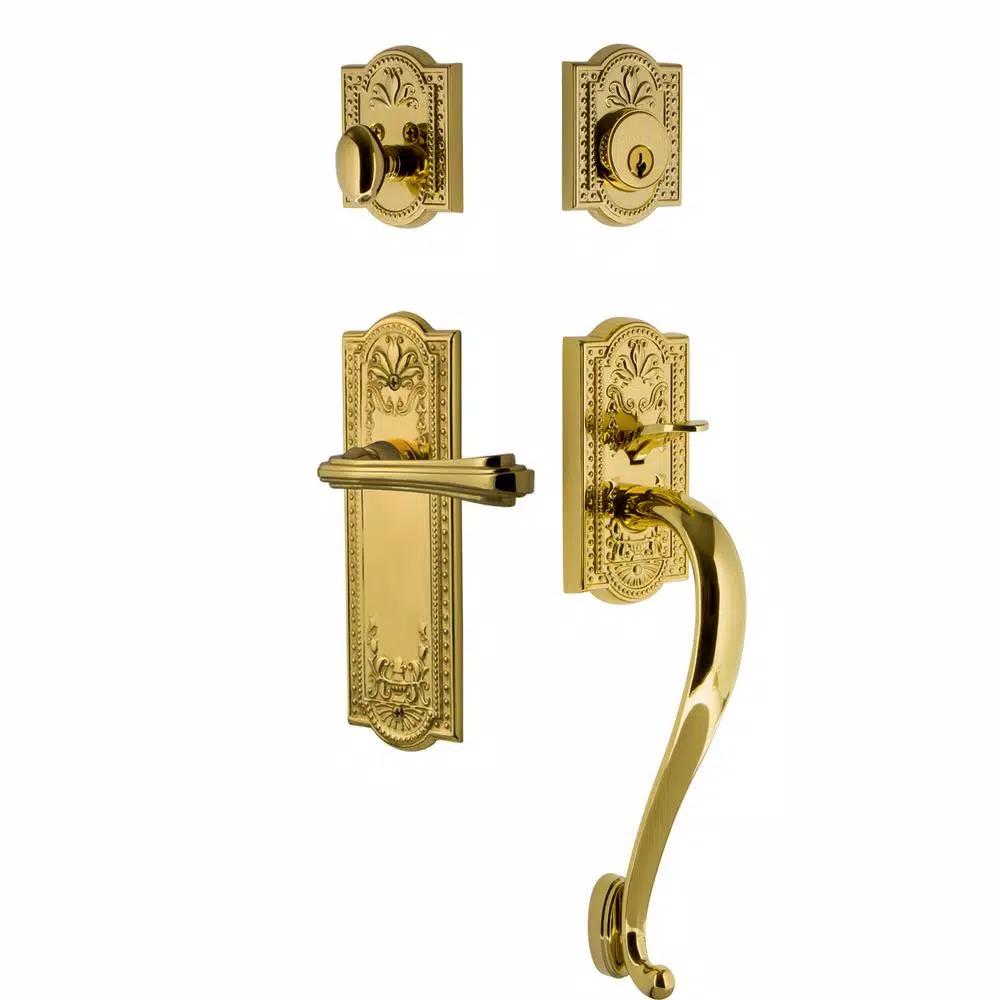 Nostalgic Warehouse Meadows Fleur Entry Lever Set, Lifetime Brass, 2-3/8 in. Backset
