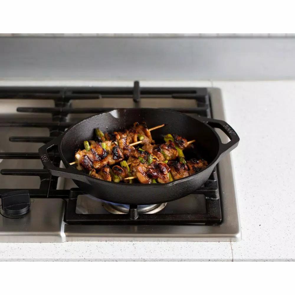 Lodge 12 in. Cast Iron Grill Pan with Dual Handles, Black