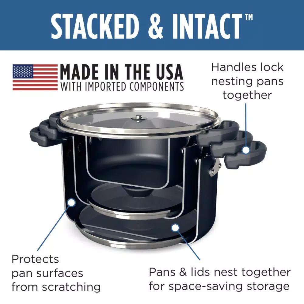 Farberware Neat Nest 6-Quart Aluminum Nonstick Saucepot with Glass Lid, Black