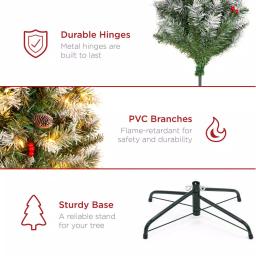 Best Choice Products 6 ft. Pre-Lit Flocked Artificial Christmas Tree with 250 Warm White Lights, Berries & Pinecones thumbnail 6