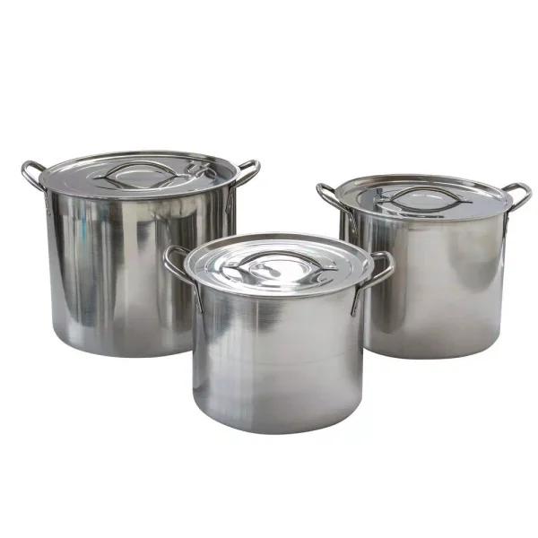 AmeriHome 3-Piece Stainless Steel Stock Pot Set with Lids, 8 qt, 12 qt, and 16 qt