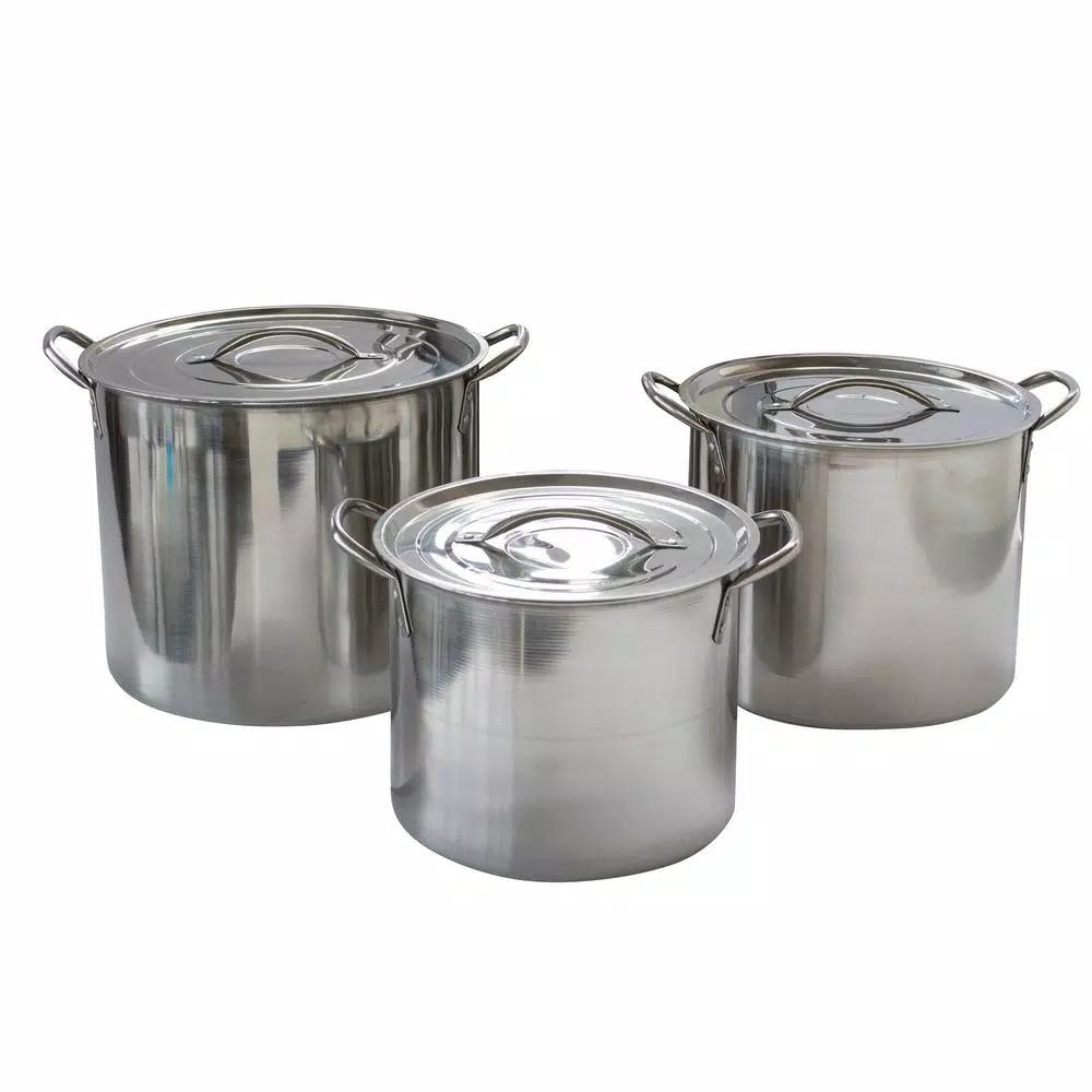 AmeriHome 3-Piece Stainless Steel Stock Pot Set with Lids, 8 qt, 12 qt, and 16 qt