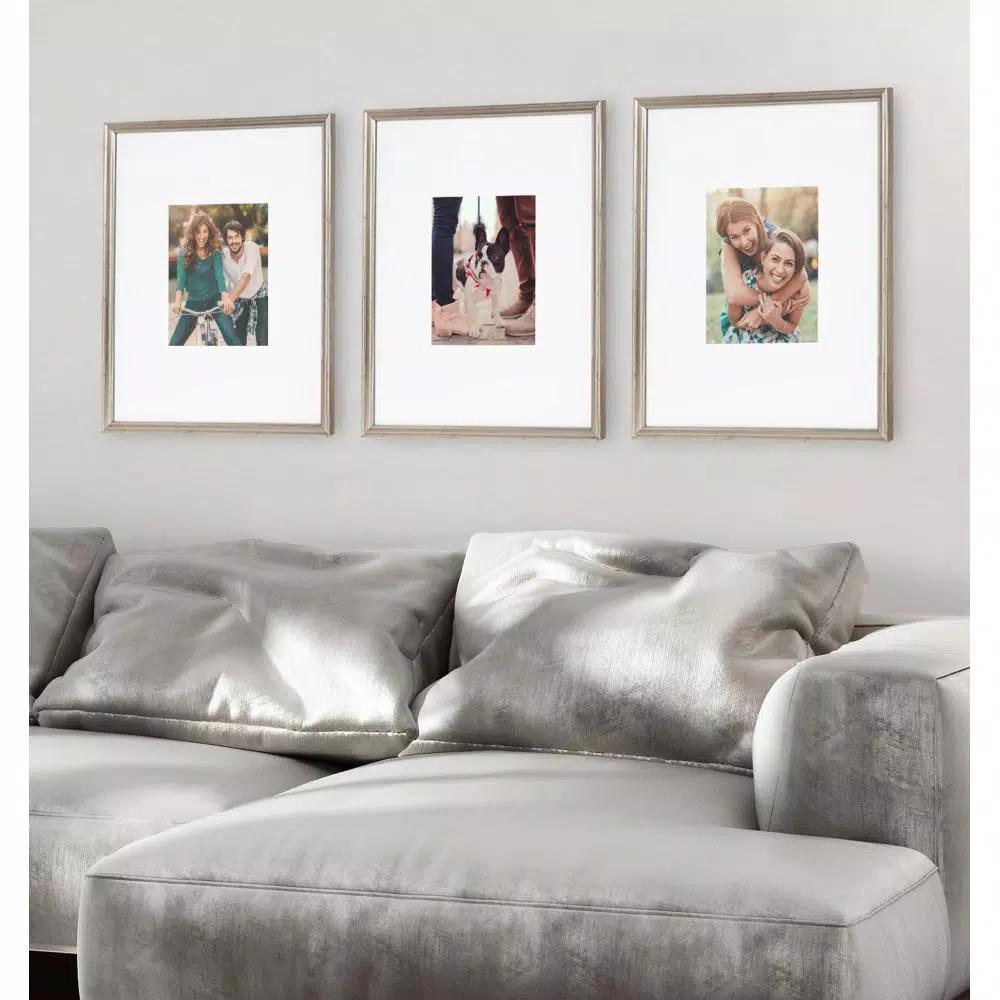 Kate and Laurel Adlynn Silver Picture Frame Set, Set of 3, Fits 8x10 in. with Mat or 16x20 in. without Mat