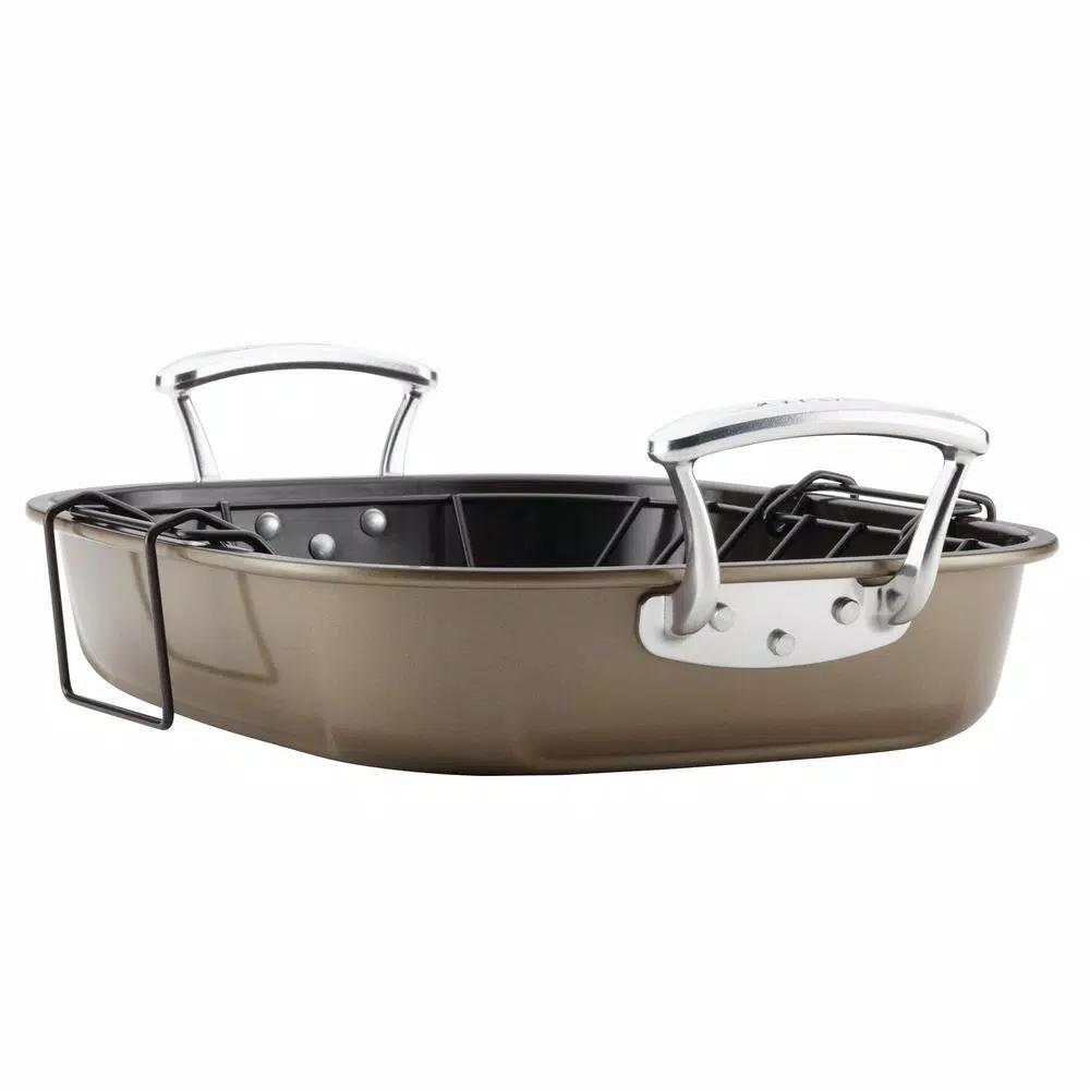 Unbranded Anolon Advanced 16 in. x 13.5 in. Nonstick Roasting Pan with Removable U-Rack, Bronze