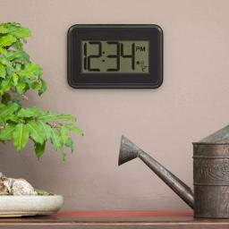 La Crosse Technology Modern Digital Wall Clock with Temperature Display, Countdown Timer, and Alarm - Black thumbnail 1