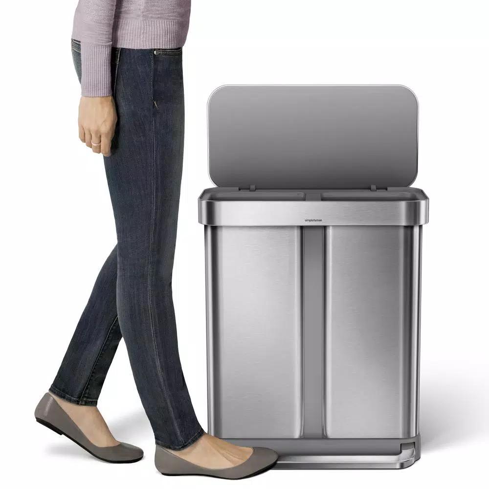 simplehuman 15 Gallon Dual Compartment Stainless Steel Step Trash Can and Recycling Bin