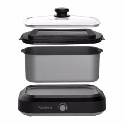 West Bend 5 Qt. Silver Non-Stick Versatility Slow Cooker with Griddle Base, Travel Lid and Thermal Tote thumbnail 3