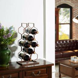 DANYA B. Copper Electroplated 8-Bottle Wine Rack - Modern Geometric Iron Design thumbnail 5