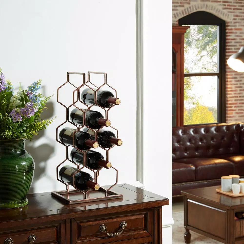 DANYA B. Copper Electroplated 8-Bottle Wine Rack - Modern Geometric Iron Design