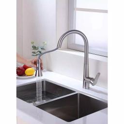 Vanity Art Brushed Nickel Single-Handle Pull-Down Kitchen Faucet with Sprayer Wand thumbnail 2