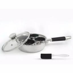 ExcelSteel 4-Cup 18/10 Stainless Steel Egg Poacher with Silicone Grip and Tempered Glass Lid thumbnail 1