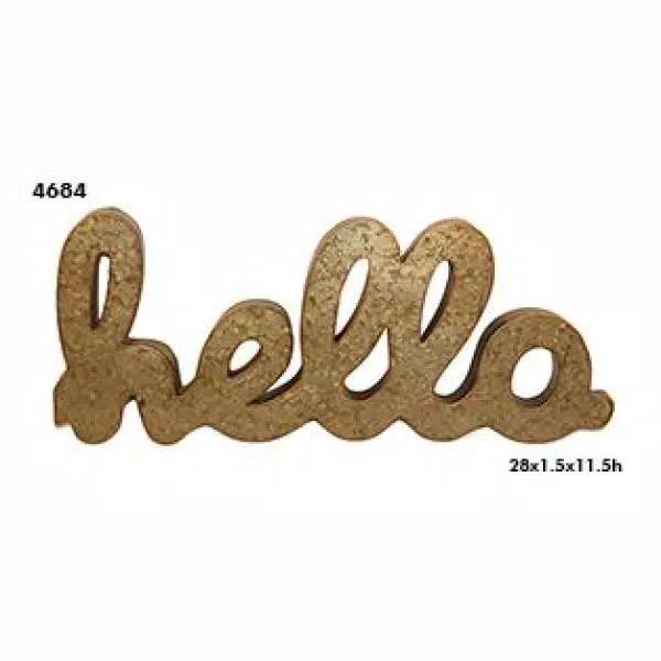 Cheungs Gold Hello Cursive Metal Sign - Galvanized Steel Farmhouse Wall and Tabletop Decor