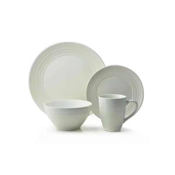 THOMSON POTTERY Ripple 16-Piece Off White Stoneware Dinnerware Set, Service for 4
