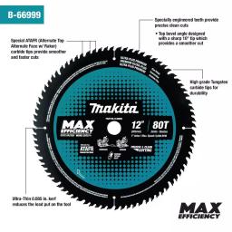 Makita 12 in. 80T Carbide-Tipped Max Efficiency Miter Saw Blade thumbnail 2