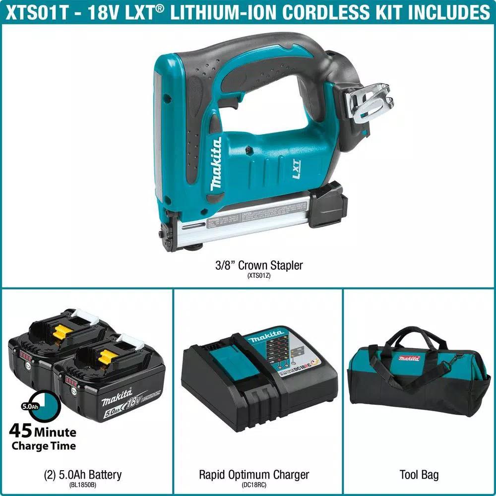 Makita 18V LXT Brushless 3/8 in. Crown Stapler Kit with 5.0Ah Battery and Charger