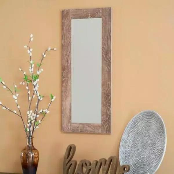 Household Essentials Ashwood Rectangular Wall Mirror, Gray Distressed Woodgrain Frame, 29.5 x 12.6 in.