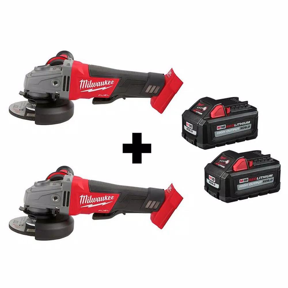 Milwaukee M18 FUEL 4-1/2 in. / 5 in. Brushless Cordless Angle Grinder Kit with Paddle Switch and (2) 6.0 Ah Batteries