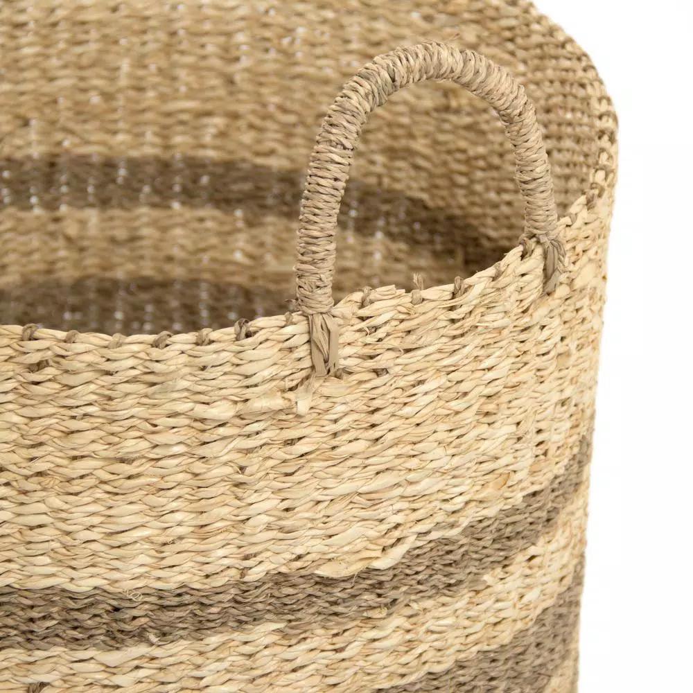 Zentique Handmade Woven Seagrass and Palm Leaf Large Decorative Basket with Handles