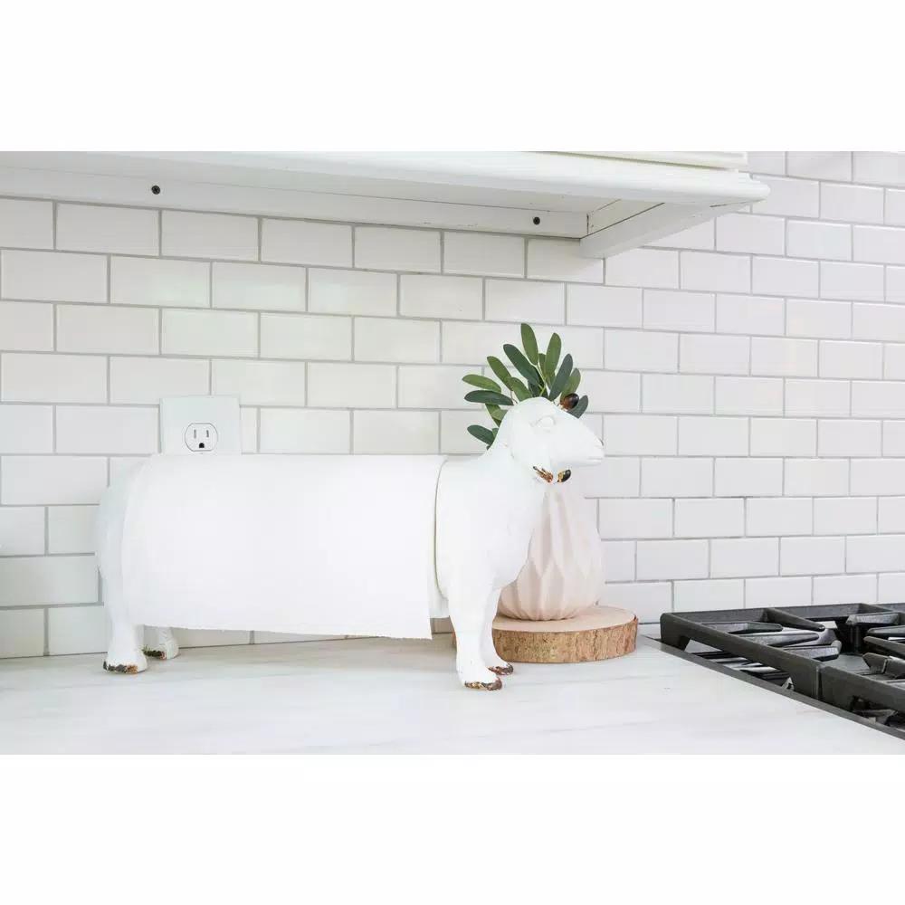 3R Studios White Sheep Shaped Freestanding Paper Towel Holder - Farmhouse Style
