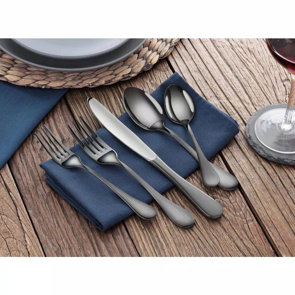 Artaste Rain 36-Piece 18/10 Stainless Steel Flatware Set, Black Titanium Finish, Service for 12