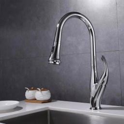Vanity Art Chrome Single-Handle Pull-Down Kitchen Faucet with 360 Degree Swivel Spout thumbnail 2