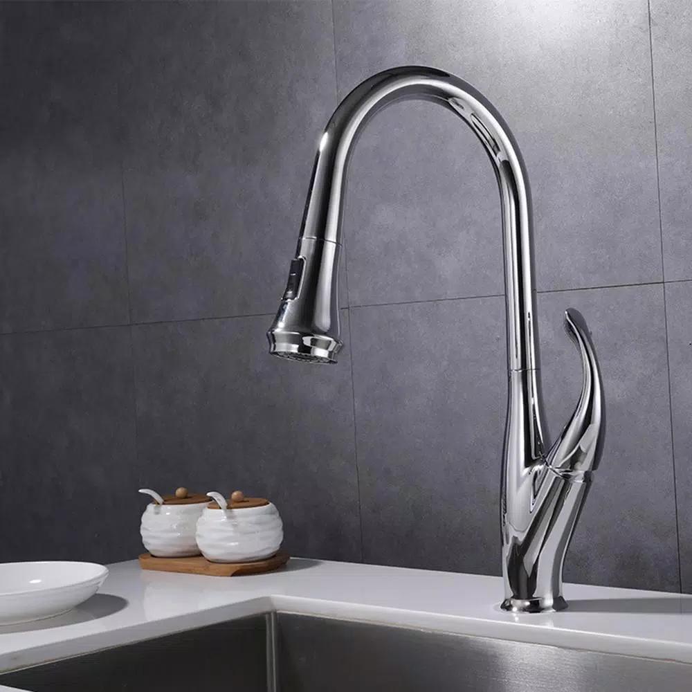 Vanity Art Chrome Single-Handle Pull-Down Kitchen Faucet with 360 Degree Swivel Spout