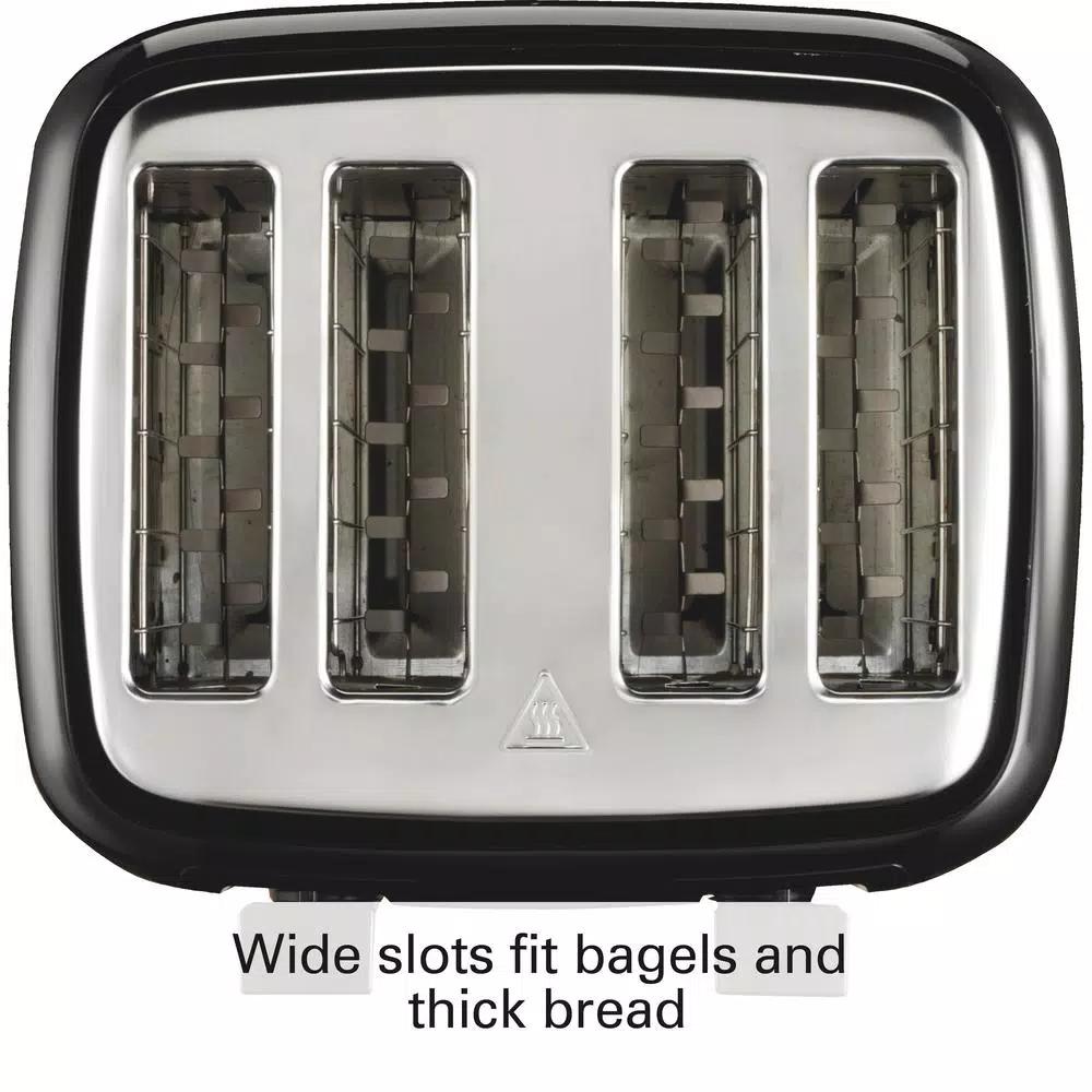 Proctor Silex 4-Slice Black Wide Slot Toaster with Crumb Tray and Toast Boost