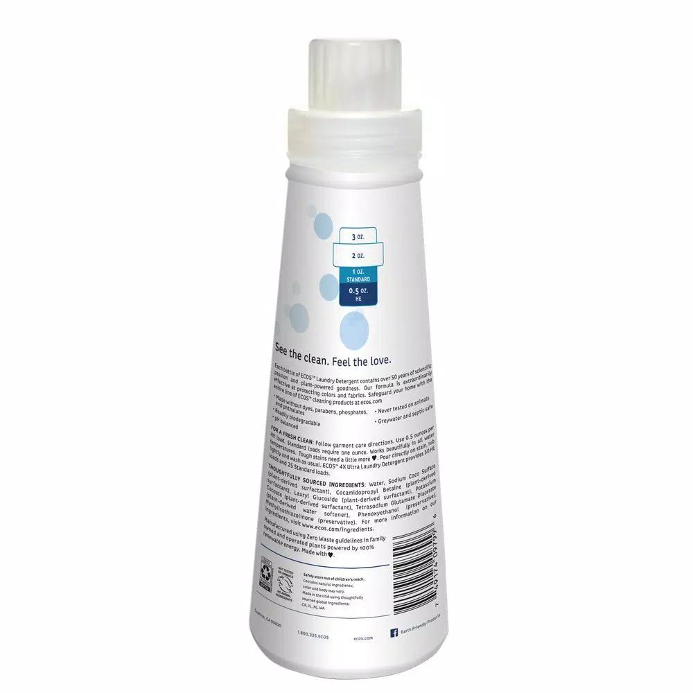 ECOS 4x Ultra Concentrate Laundry Detergent, Free & Clear, 25 oz