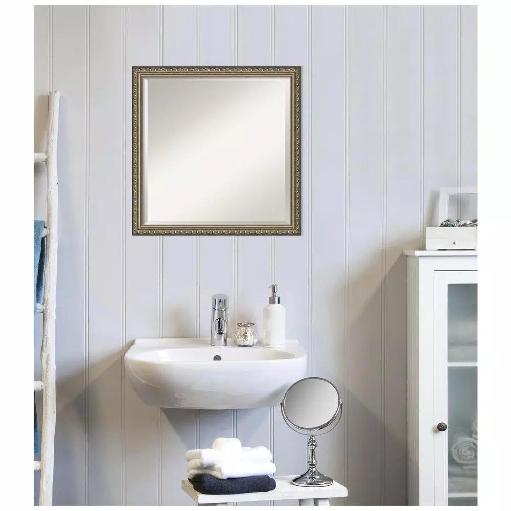 Amanti Art Parisian 22 in. Square Beveled Edge Wood Framed Bathroom Vanity Mirror, Silver Pewter