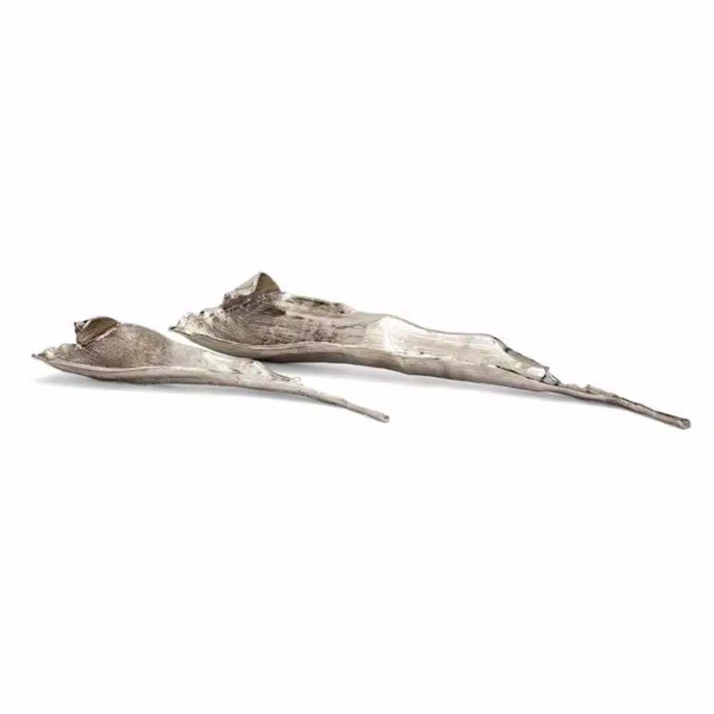 IMAX Crowder Decorative Organic Cast Aluminum Trays, Set of 2, Silver Finish