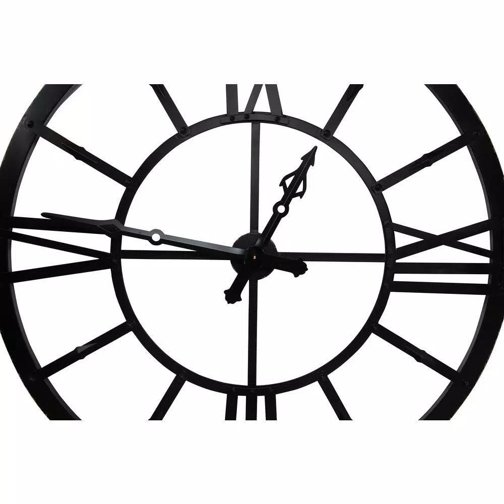 3R Studios Black Metal Framed Oversized Wall Clock with Roman Numerals