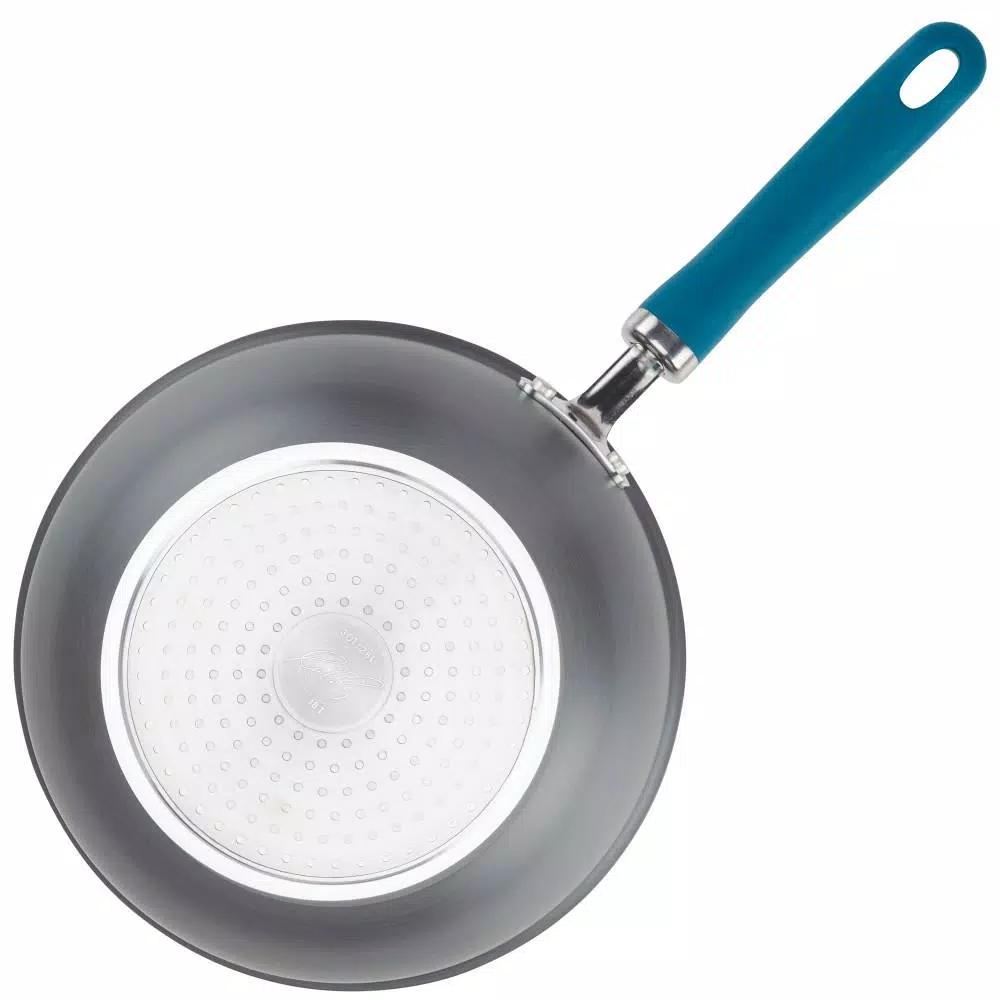 Rachael Ray Create Delicious 10 in. Hard-Anodized Aluminum Nonstick Skillet with Glass Lid, Gray/Teal