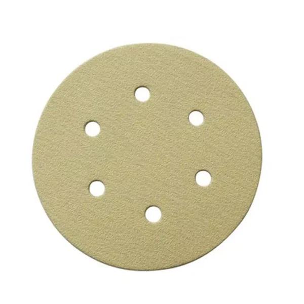 POWERTEC 6 in. 320-Grit Gold Aluminum Oxide Hook and Loop 6-Hole Sanding Discs, 50-Pack