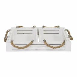 Stratton Home Decor Hampton Nesting Trays, Set of 3, White Wood with Rope and Metal Handles thumbnail 1
