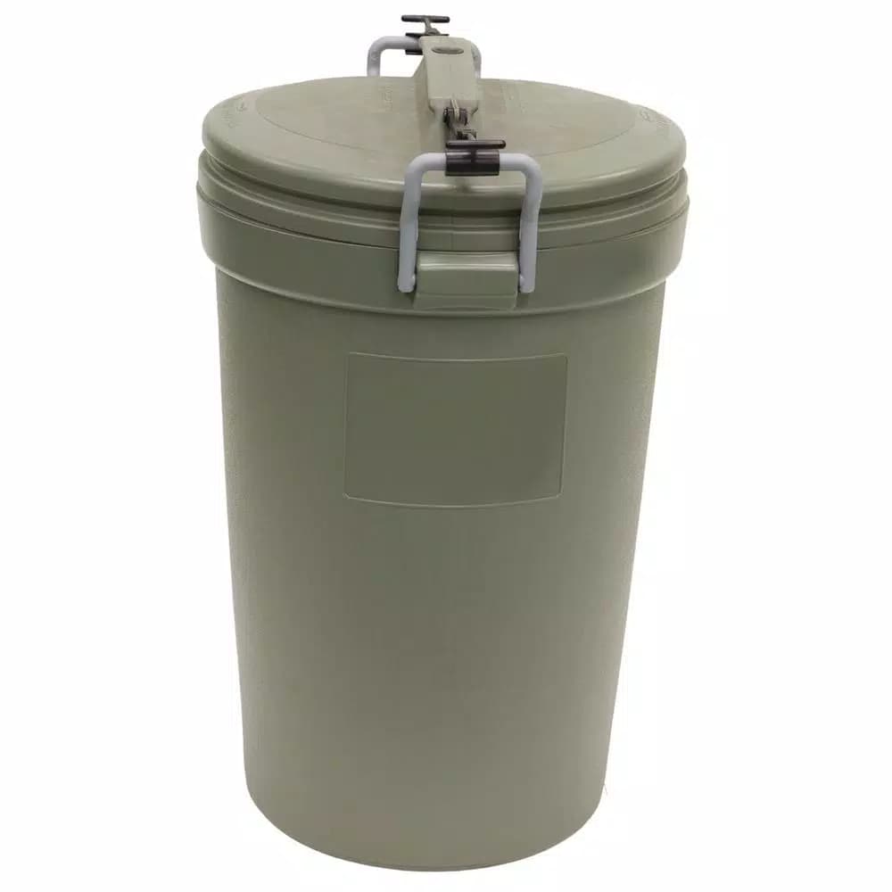 Rubbermaid 32 Gal. Heavy-Duty Animal-Stopper Outdoor Trash Can with Lid, Olive Steel