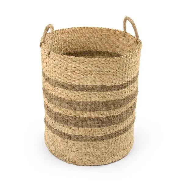 Zentique Handmade Woven Seagrass and Palm Leaf Large Decorative Basket with Handles