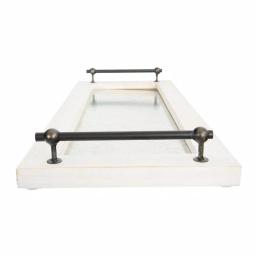 3R Studios Classic Distressed Wood Decorative Tray with Metal Handles, Rectangle thumbnail 4