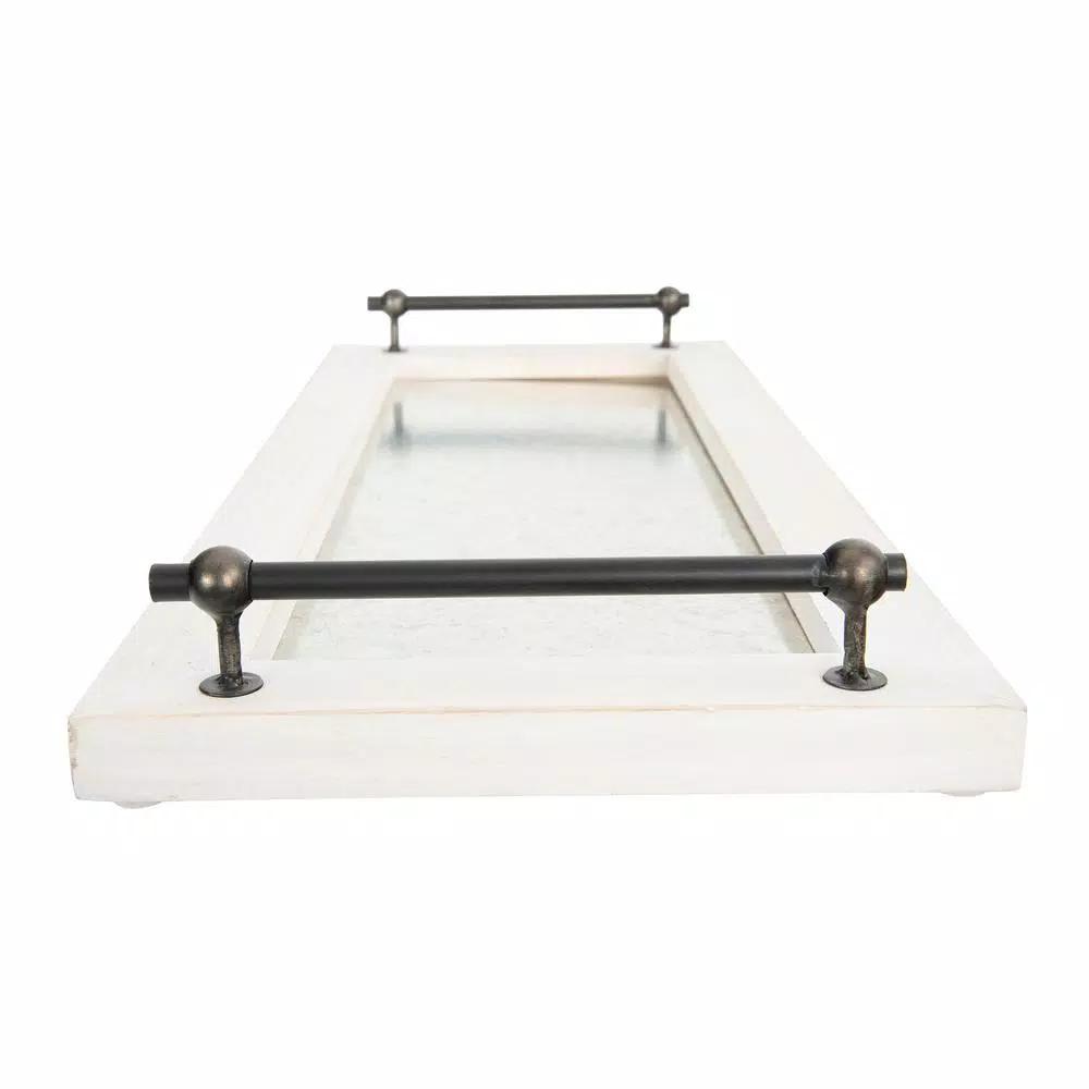 3R Studios Classic Distressed Wood Decorative Tray with Metal Handles, Rectangle