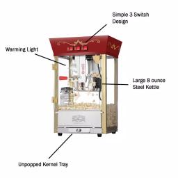 Great Northern Red Antique Style 8 oz. Commercial Popcorn Popper Machine with Tempered Glass thumbnail 3