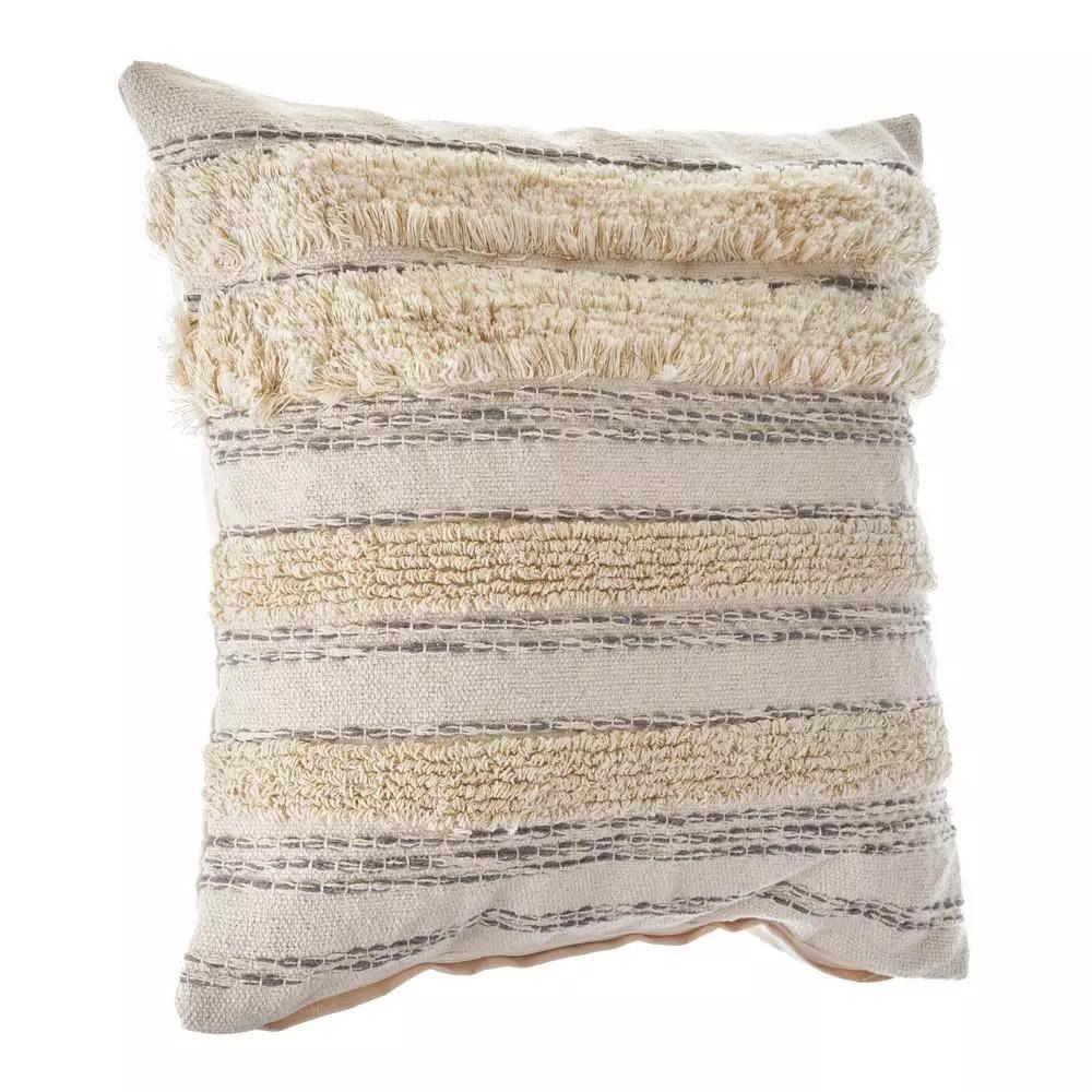 LR Resources Zanthia Cream, Gray & Gold Striped Cotton Throw Pillow - 20 x 20 in.